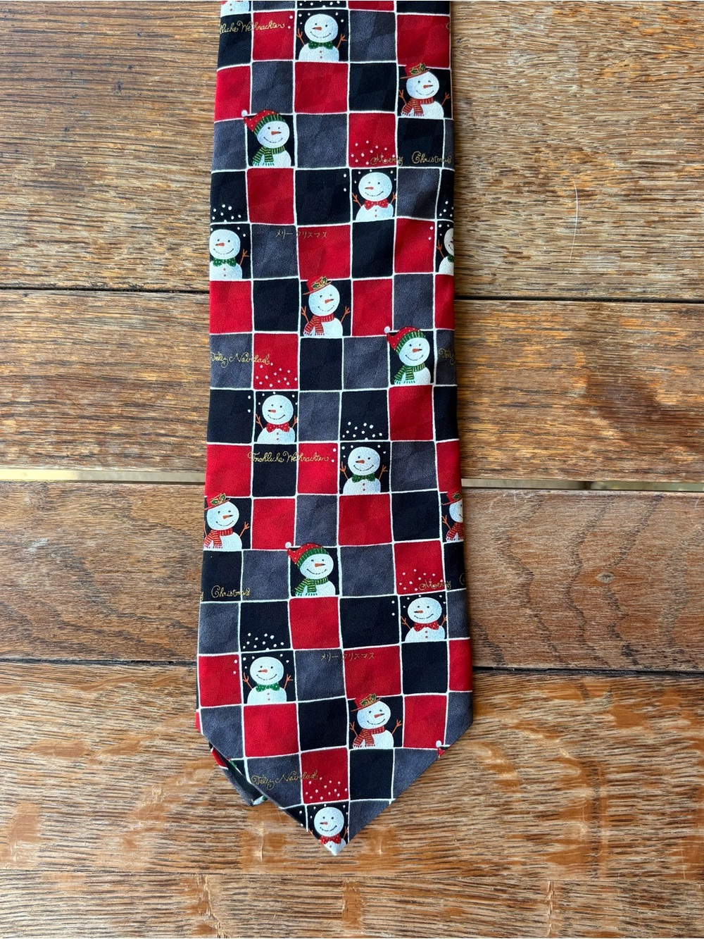 Holiday Traditions Snowman Checkerboard Tie - Red, Black, Gray